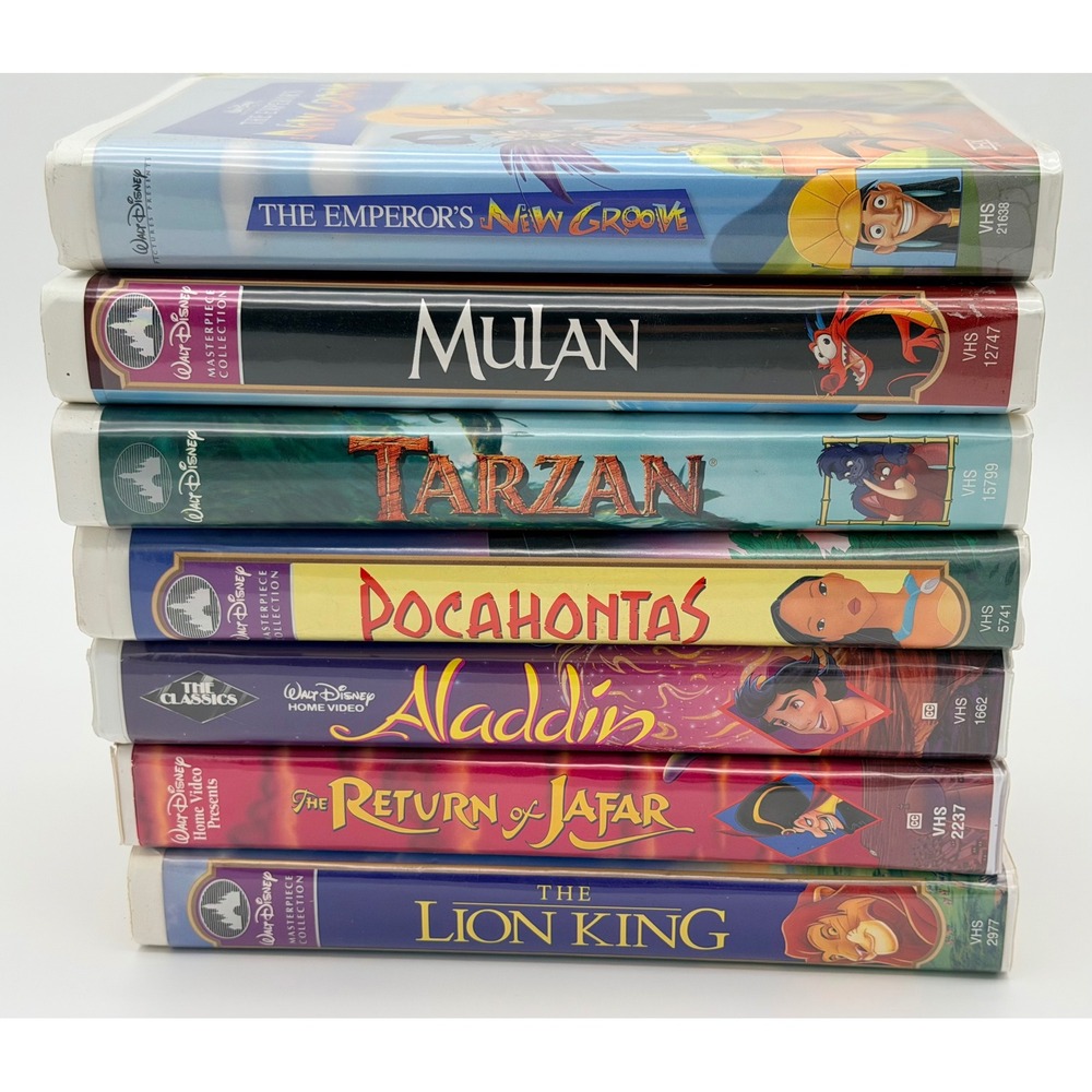 Disney VHS Lot of 7 Aladdin Lion King Mulan Tarzan Emperors New Groove